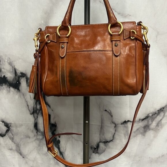 (SOLD) DOONEY & BOURKE VINTAGE STYLE BROWN LEATHER HANDBAG Multi Handle Options - Picture 7 of 10